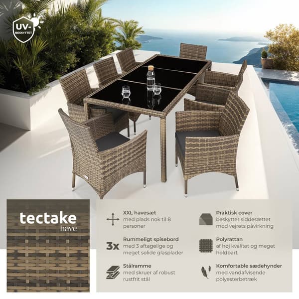 Polyrattan havemøbelsæt - natur/mørkegrå
