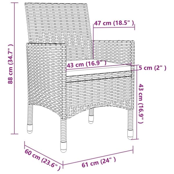vidaXL spisebordssæt til haven 5 dele med hynder polyrattan og glas