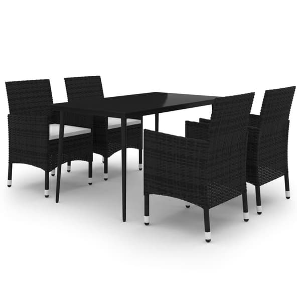 vidaXL spisebordssæt til haven 5 dele med hynder polyrattan og glas