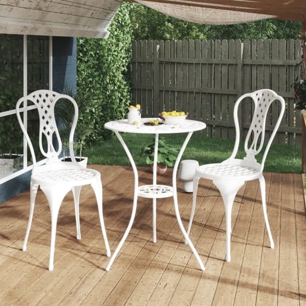 vidaXL Bistrosett 3 deler støpt aluminium hvit