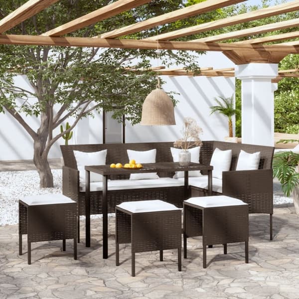 vidaXL sofasæt med hynder 5 dele L-facon polyrattan brun