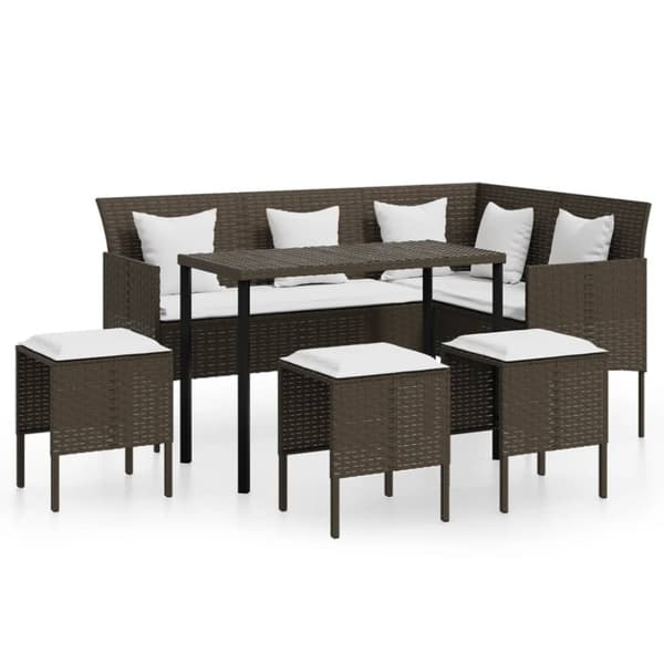 vidaXL sofasæt med hynder 5 dele L-facon polyrattan brun