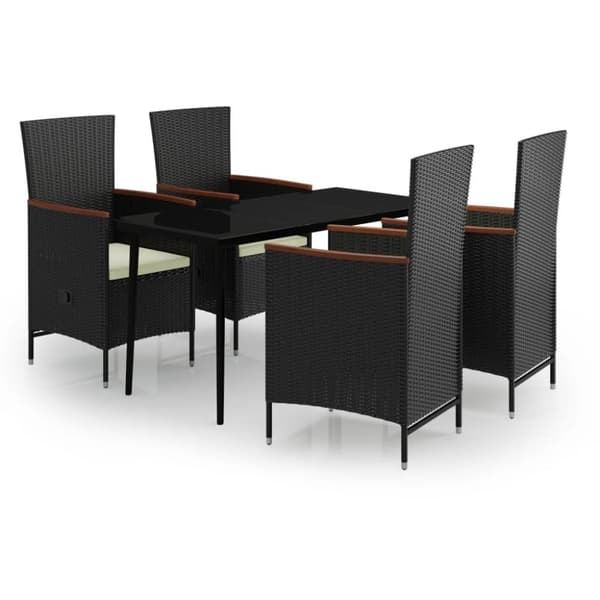 vidaXL Hagespisegruppe med puter 5 deler svart
