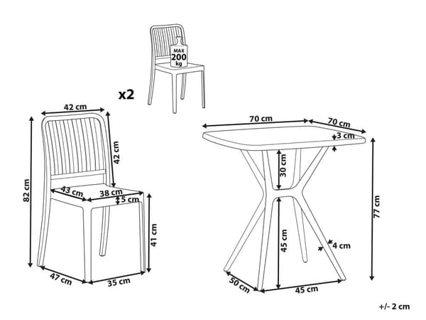 Bistro Set Vit Plast 2 Stolar 1 Bord Modern Rost och Vattenbeständigt Trädgård Balkongmöbler