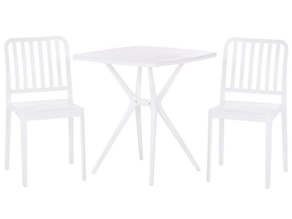Bistro Set Vit Plast 2 Stolar 1 Bord Modern Rost och Vattenbeständigt Trädgård Balkongmöbler