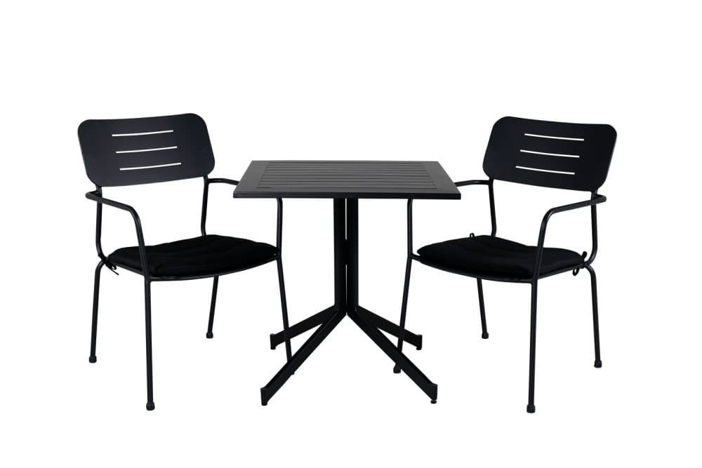 Way Trädgårdset bord 70x70cm och 2 stole Nicke svart.