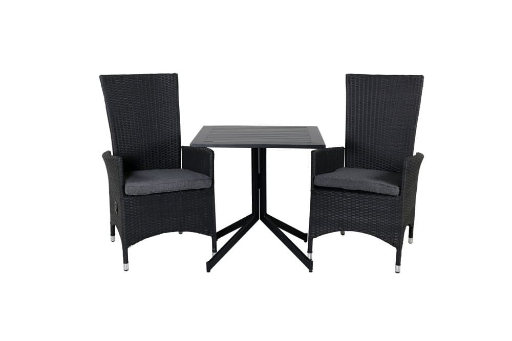 Way Trädgårdset bord 70x70cm och 2 stole Padova svart.
