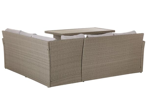 Trädgårdsmöbelset 5-sits Hörnsoffa Grå PE Rotting Taupe Kuddar Rektangulärt Bord 2 Ottoman