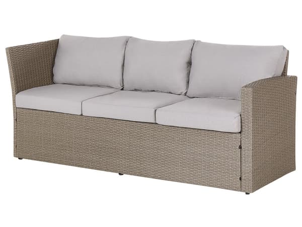 Trädgårdsmöbelset 5-sits Hörnsoffa Grå PE Rotting Taupe Kuddar Rektangulärt Bord 2 Ottoman