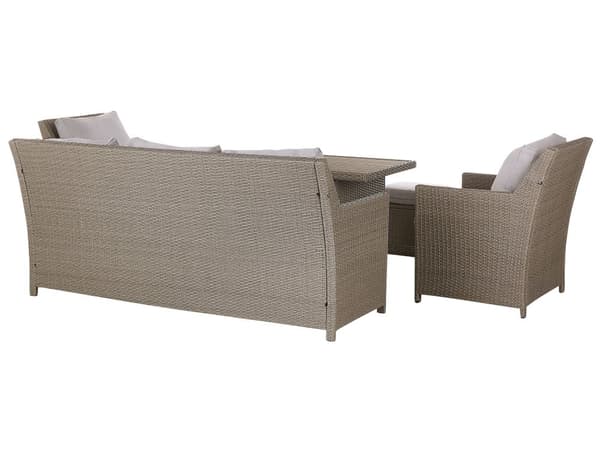 Loungesæt Beige Rattan 5 Personers Havesofa med Havestole Skammel Tilbehør Hynder Terrasse Indretning Udendørs Møbler Vejr Bestandig Regn