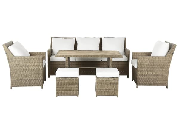 Loungesæt Brun Rattan 5 Personers Havesofa med Havestole Skammel Tilbehør Hynder Terrasse Indretning Udendørs Møbler Vejr Bestandig Regn og UV