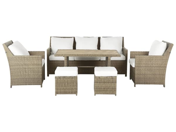 Loungesæt Brun Rattan 5 Personers Havesofa med Havestole Skammel Tilbehør Hynder Terrasse Indretning Udendørs Møbler Vejr Bestandig Regn og UV