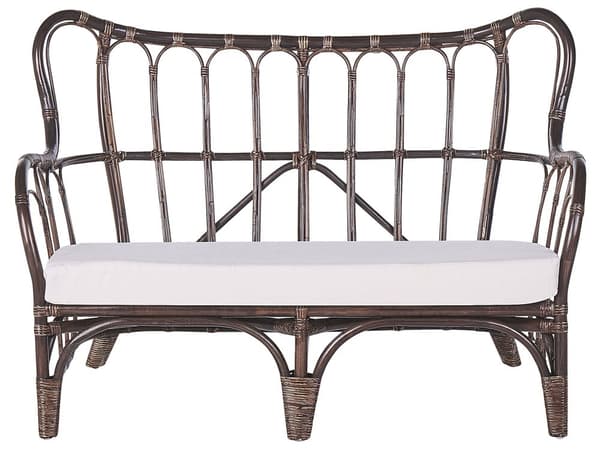 Loungesæt Brun Natur Rattan og Hvid Bomuld Polyester 67 / 43 cm 2 Personers Lænestole Indendørs Udendørs Hynder Havesæt Sideborde Boho Dekor