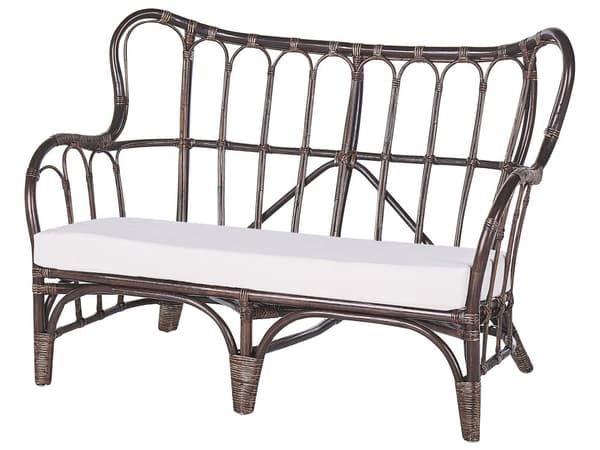 Loungesæt Brun Natur Rattan og Hvid Bomuld Polyester 67 / 43 cm 2 Personers Lænestole Indendørs Udendørs Hynder Havesæt Sideborde Boho Dekor