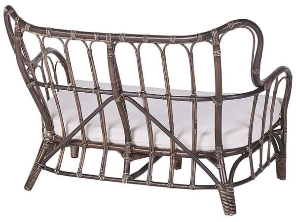 Loungesæt Brun Natur Rattan og Hvid Bomuld Polyester 67 / 43 cm 2 Personers Lænestole Indendørs Udendørs Hynder Havesæt Sideborde Boho Dekor