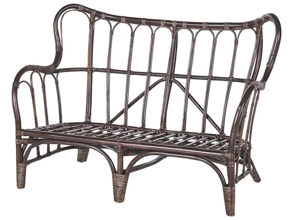 Loungesæt Brun Natur Rattan og Hvid Bomuld Polyester 67 / 43 cm 2 Personers Lænestole Indendørs Udendørs Hynder Havesæt Sideborde Boho Dekor