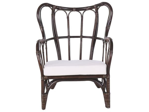 Loungesæt Brun Natur Rattan og Hvid Bomuld Polyester 67 / 43 cm 2 Personers Lænestole Indendørs Udendørs Hynder Havesæt Sideborde Boho Dekor