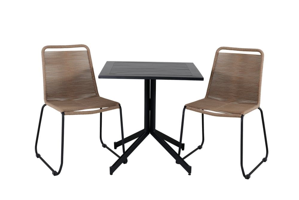 Way Trädgårdset bord 70x70cm och 2 stole stapelL Lindos svart.