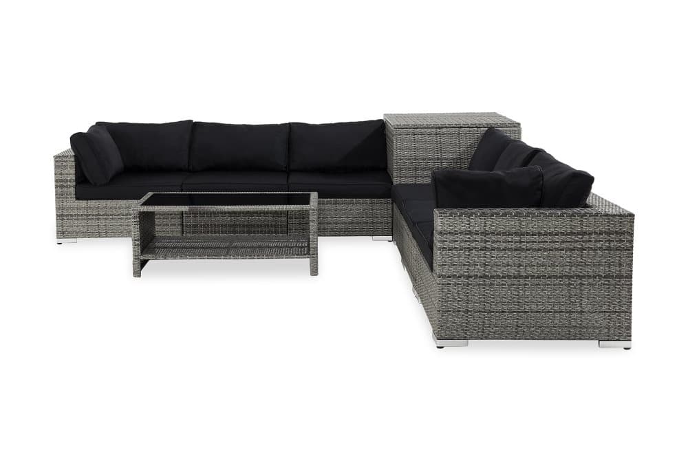 BAHAMAS 5-sits Loungegrupp Grå Hörndynbox Bord m Hylla
