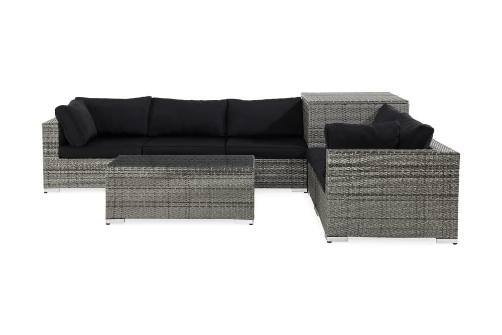 BAHAMAS 5-sits Loungegrupp Grå Hörndynbox Bord m Hylla 75x75
