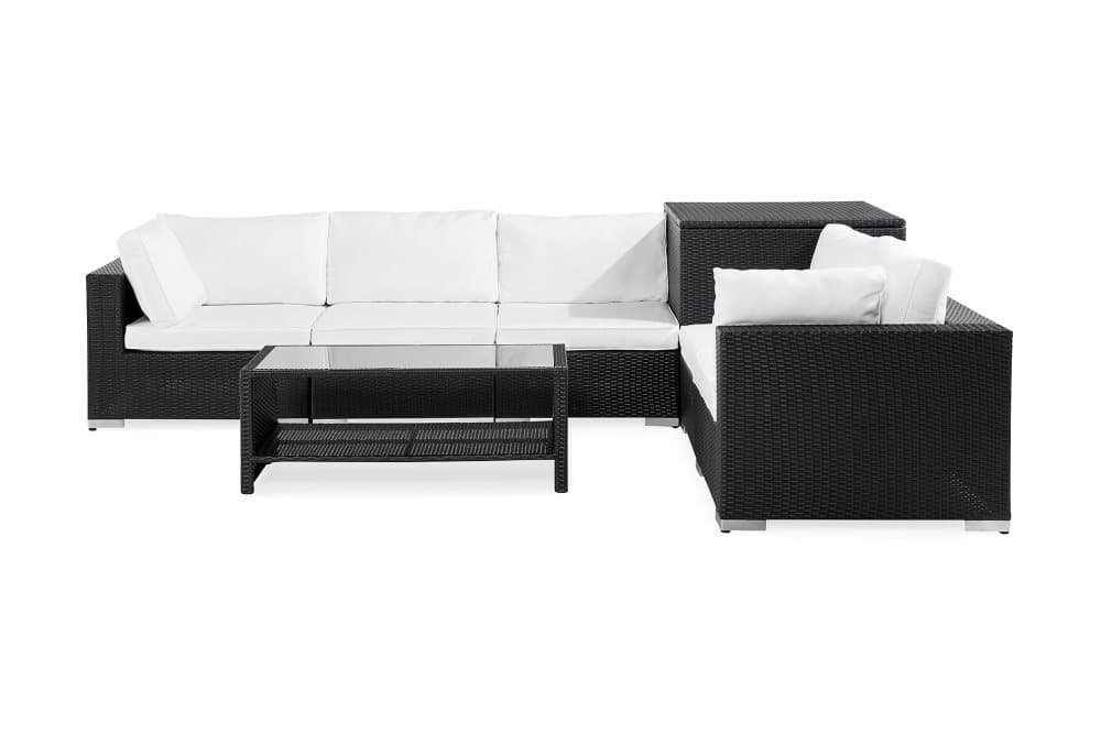 BAHAMAS 7-sits Loungegrupp Svart Hörndynbox Bord m Hylla