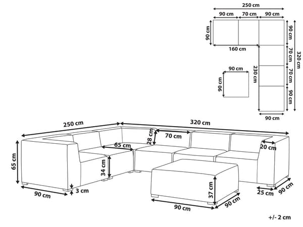 Ulkosohva harmaa 320 x 250 x 65 cm polyesteri alumiini seitsemälle oikea rahi UV-kestävä