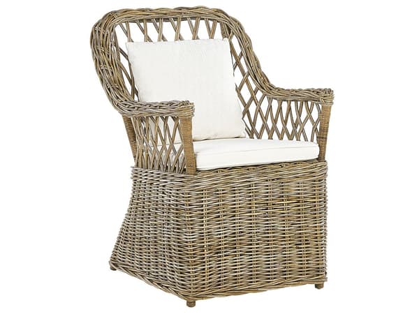 Naturhavesæt 4 Rattan stole Betonbord Bomuldsplade Hynder Moderne Design