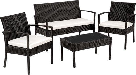 4-stycken modern trädgård set-lounge set-balkong set-garden möbler set-terrace bord-garden bord med soffa och 2 stolar-rotting-glas bordets toppvit/sv