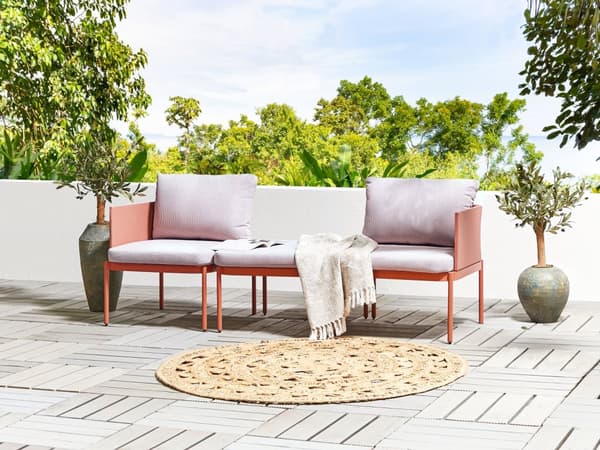 Konvertibelt Trädgårds Loungeset Orange 2-sits Soffa med Kuddar och Bord