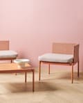 Miniatyrbild 9 av 11: Konvertibelt Trädgårds Loungeset Orange 2-sits Soffa med Kuddar och Bord