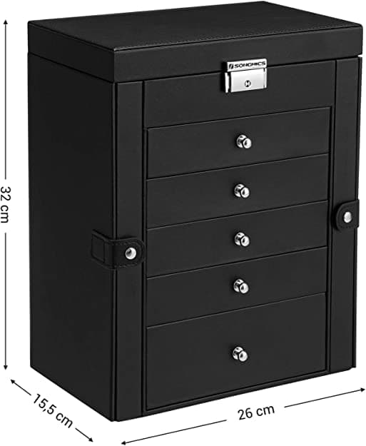 Smyckeslåda - Smyckesbox - med 6 nivåer - Sidan gångjärnsdörrar