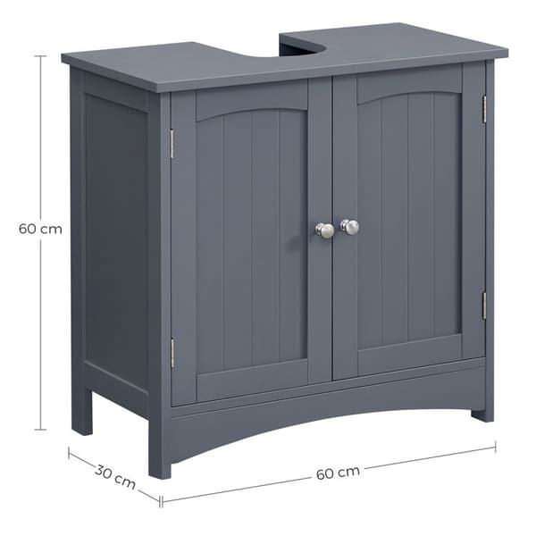 Badeværelsesskab med 2 døre - håndvaskskab - Justerbart bræt - masser af opbevaringsplads - landstil - 60 x 30 x 60 cm