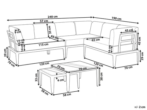 Loungegrupp Grå Aluminium Polyester 6-sits Soffa och 2 Soffbord Utomhus
