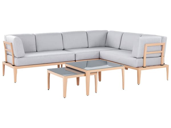 Loungegrupp Grå Aluminium Polyester 6-sits Soffa och 2 Soffbord Utomhus