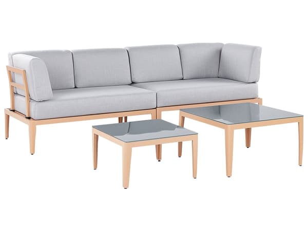 Loungegrupp Grå Aluminium Polyester 6-sits Soffa och 2 Soffbord Utomhus