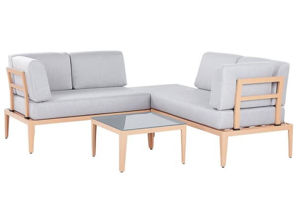 Loungegrupp Grå Aluminium Polyester 6-sits Soffa och 2 Soffbord Utomhus