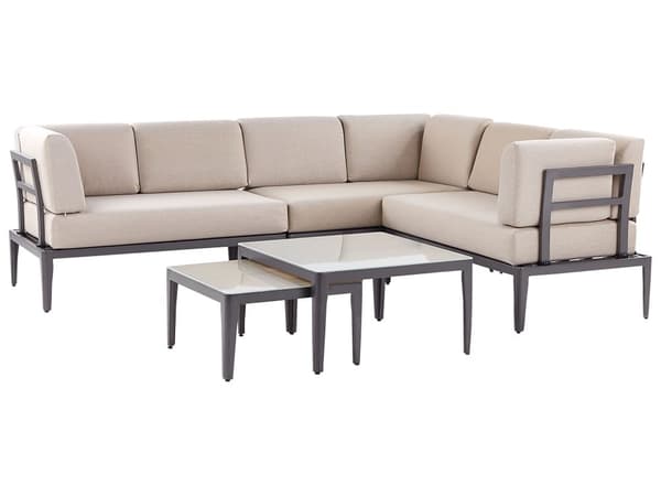 Loungegrupp Grå Aluminium Polyester 6-sits Soffa och 2 Soffbord Utomhus
