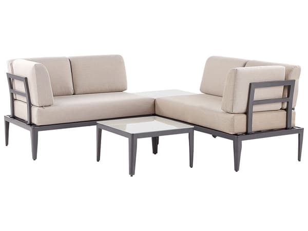 Loungegrupp Grå Aluminium Polyester 6-sits Soffa och 2 Soffbord Utomhus