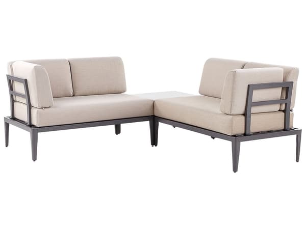 Loungegrupp Grå Aluminium Polyester 6-sits Soffa och 2 Soffbord Utomhus