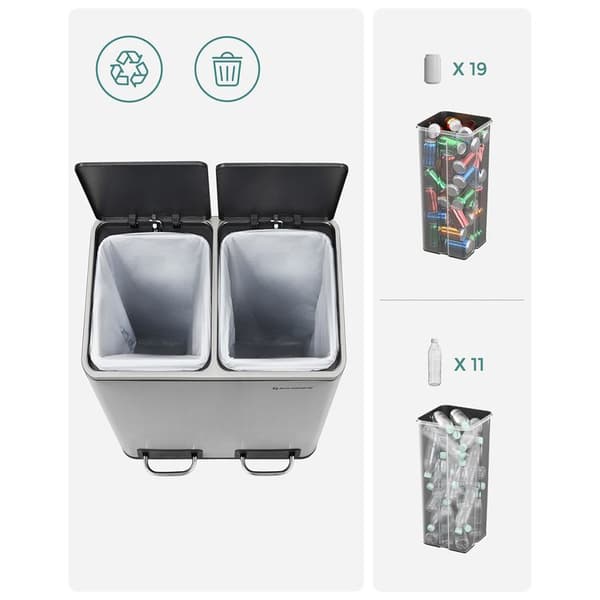 30 l - skraldespand - affaldsseparation - affaldsseparationssystemer - med 2 indre spande - pedalspand
