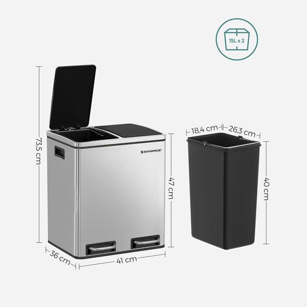 30 l - skraldespand - affaldsseparation - affaldsseparationssystemer - med 2 indre spande - pedalspand