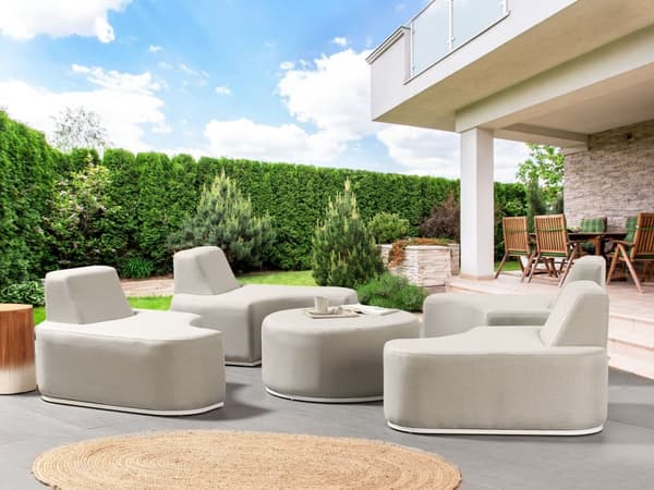 Loungesæt Lysegråt Polstret Skum 4 Personers Havesofa med Osmannisk Skammel Sidebord Quick Dry Skum Moderne Modulær Lego Funktion Udendørs