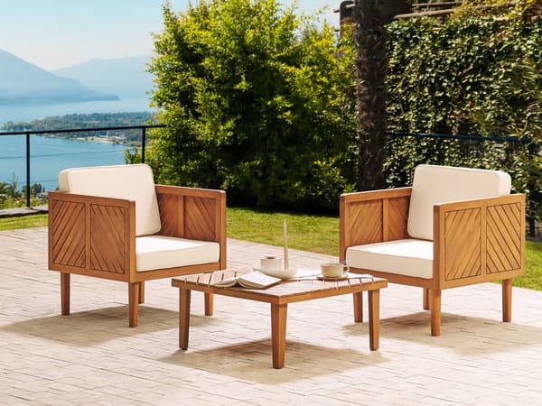 Cafesæt Lyst Akacietræ Polyester 76 x 65 x 65 cm Havelænestol med Fodskammel Ottoman og Hynder Udendørs Terrasse Tilbehør Dekoration