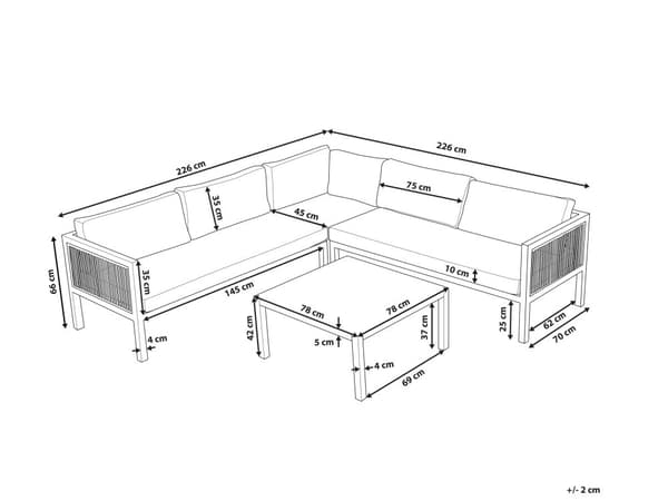 Salongsett Hvit Brun Aluminium 4-seter med Puter Venstrevendt Moderne Design