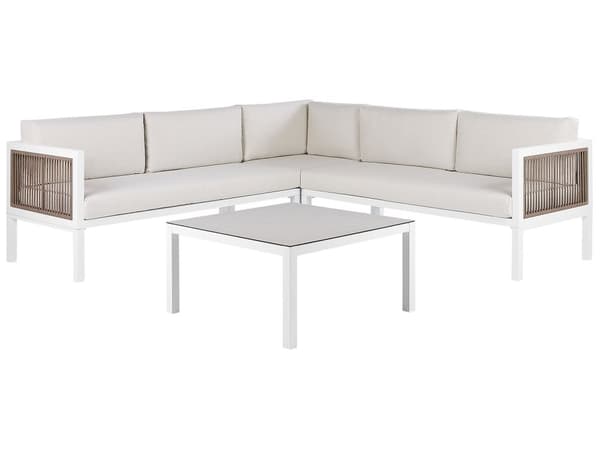 Salongsett Hvit Brun Aluminium 4-seter med Puter Venstrevendt Moderne Design