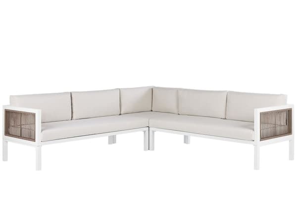 Salongsett Hvit Brun Aluminium 4-seter med Puter Venstrevendt Moderne Design