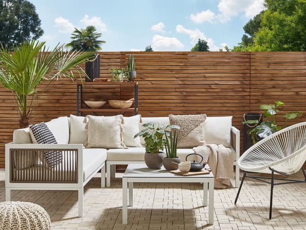 Salongsett Hvit Brun Aluminium 4-seter med Puter Venstrevendt Moderne Design