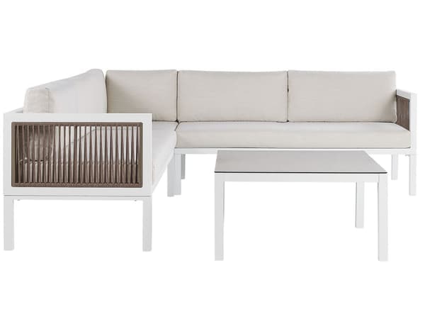 Salongsett Hvit Brun Aluminium 4-seter med Puter Venstrevendt Moderne Design
