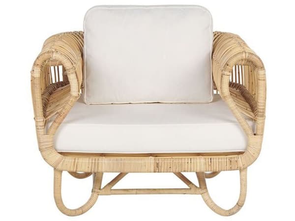 Sittegruppe Beige Naturlig rotting Bomull 2-seter sofa og lenestol med puter Flettet Boho Utemøbler Hage Balkong
