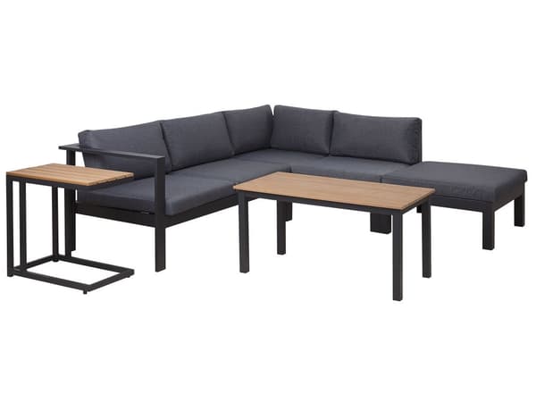 Loungesett Svart Grå Aluminium Kunsttre 5-seters sofa Sofabord Sidebord Moderne design Hagemøbler Sittegruppe Utendørs